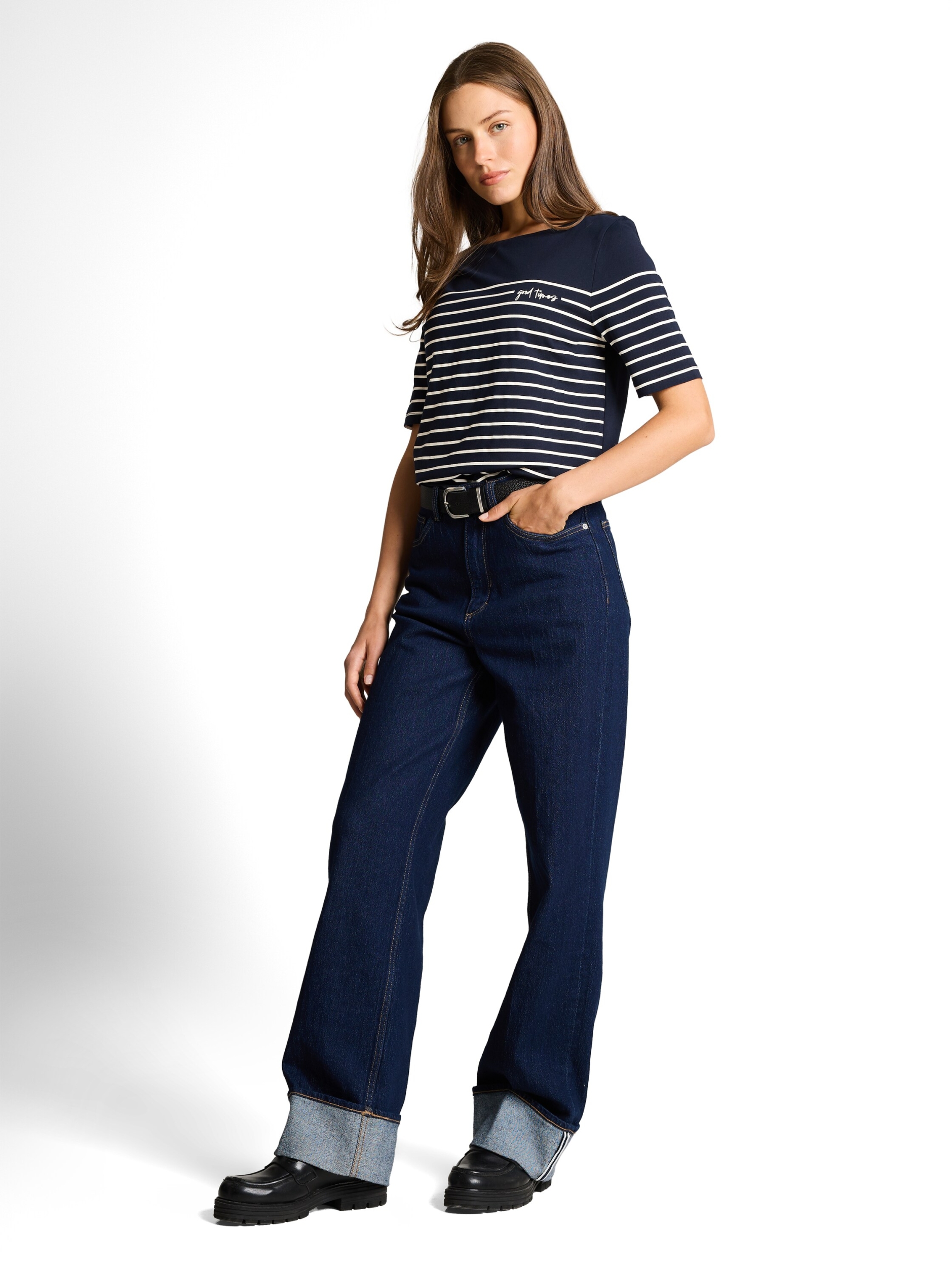 T-shirt placed stripe boat nec #3