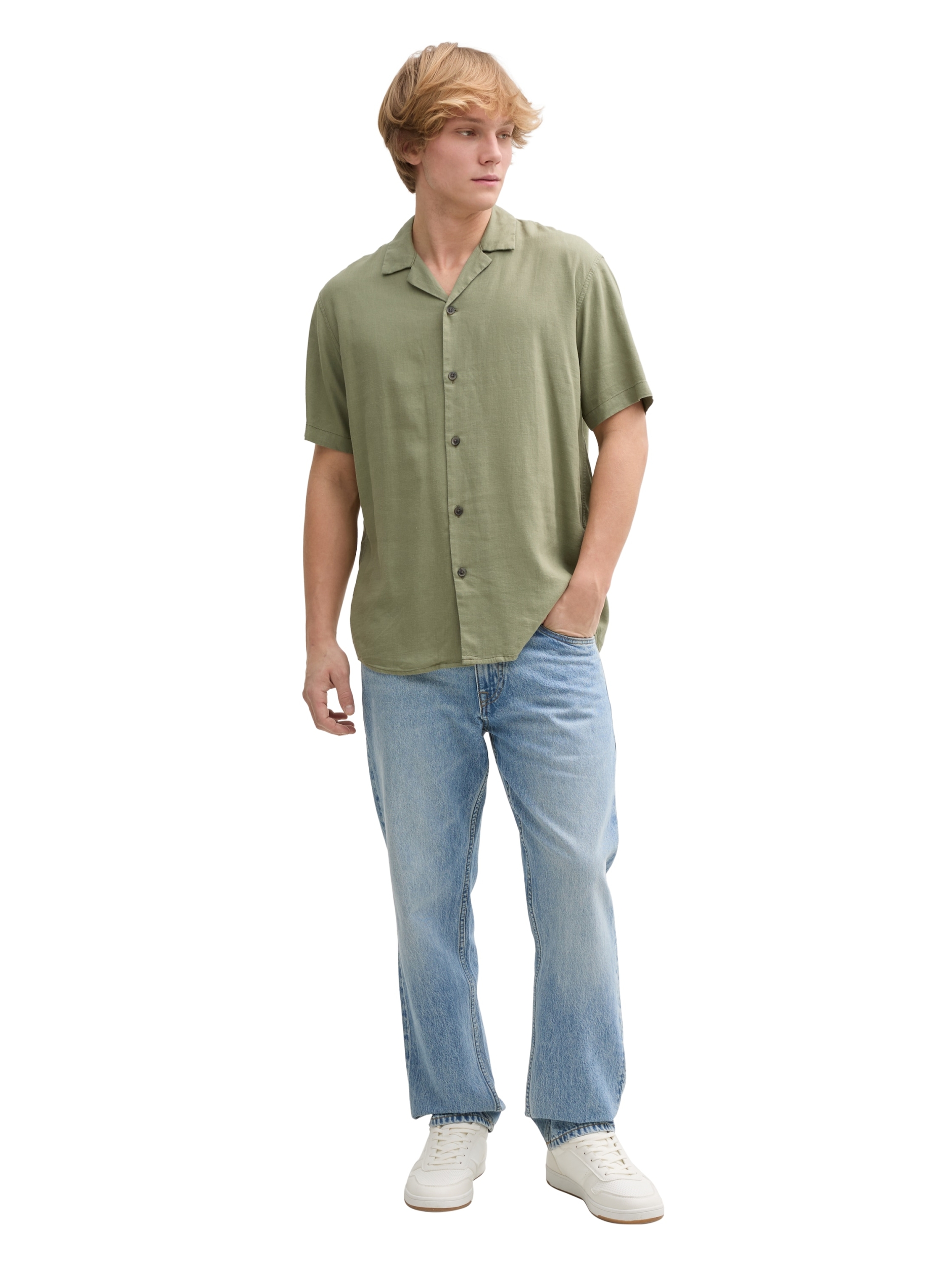 Relaxed Fit Kurzarmhemd mit Leinenanteil #3