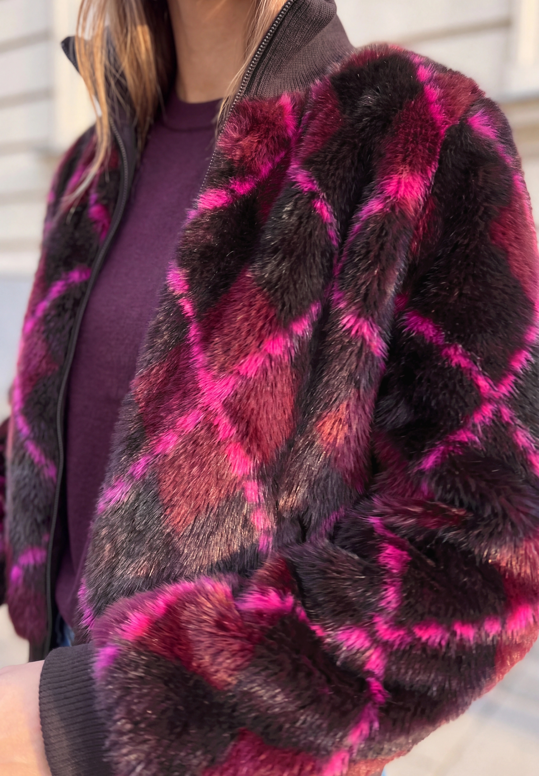 Studio Check Fake Fur Bomber J #6