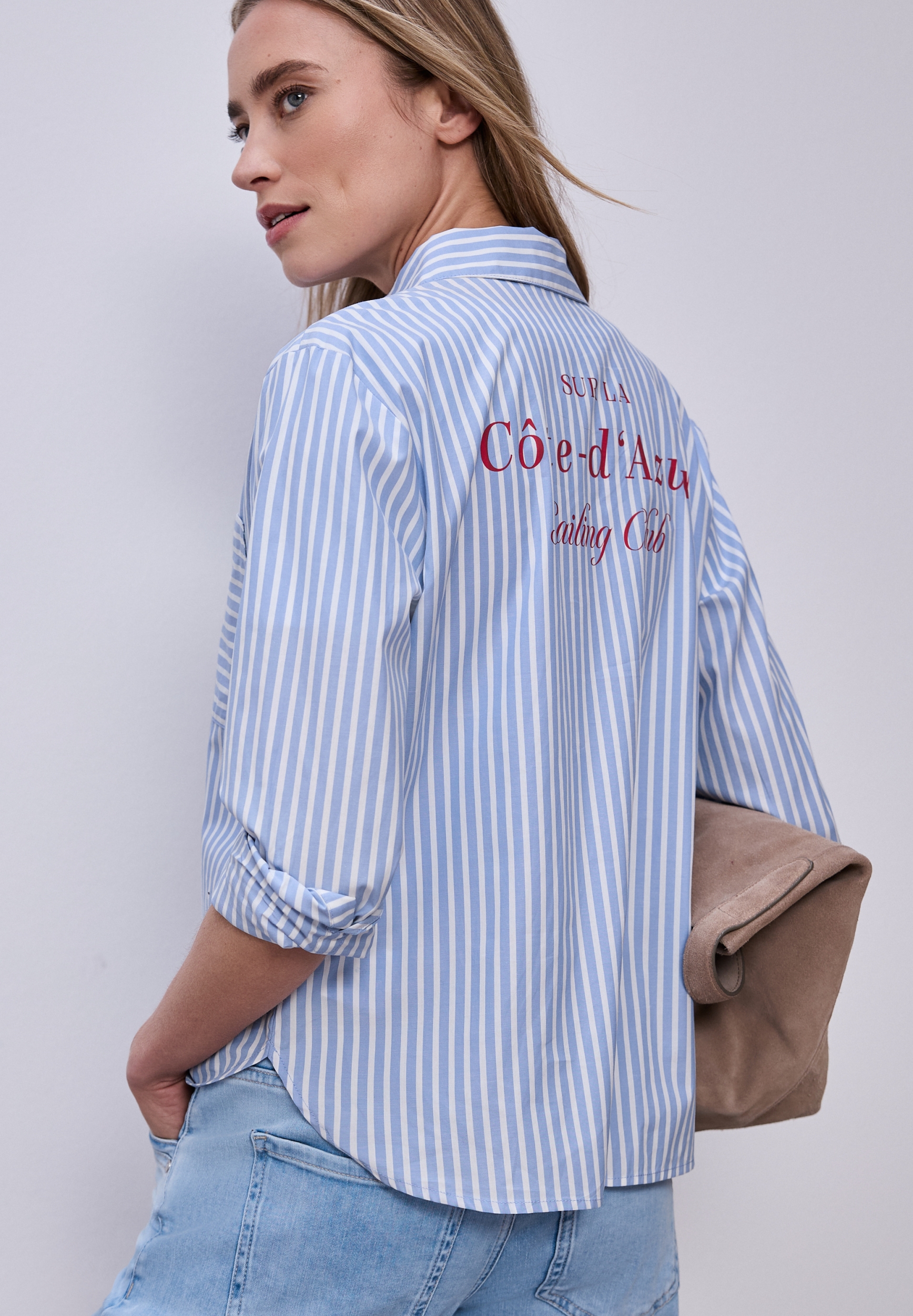 Striped shirtcollar blouse w b #3
