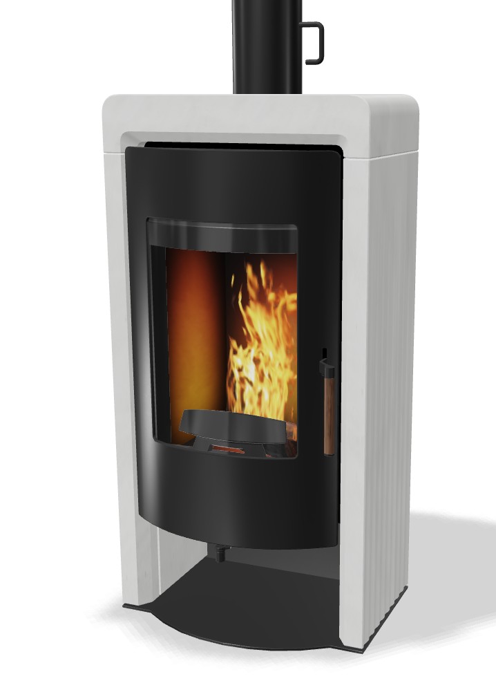 FOX III mit Stein Weiß Struktur  und Deckel Rauchrohranschluss oben #1