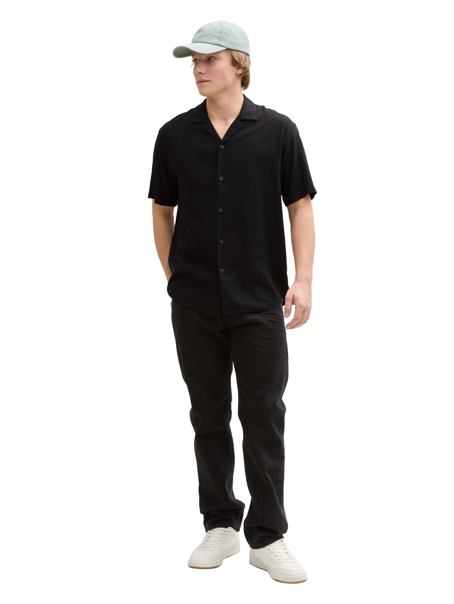 Relaxed Fit Kurzarmhemd mit Leinenanteil #3