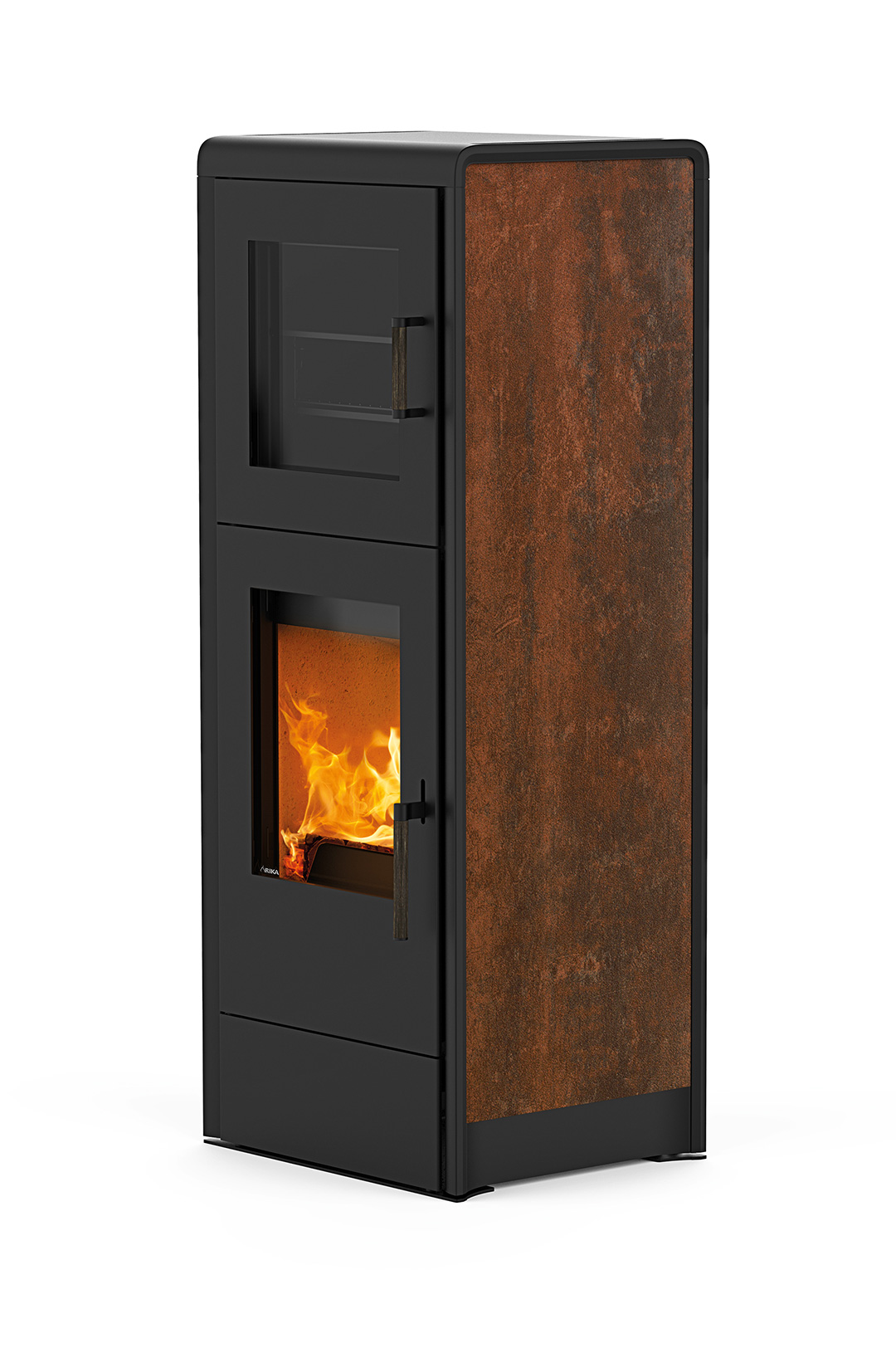RIKA-Kaminofen BACK, 8 kW, Dekor Rosteffekt metallic, RA oben