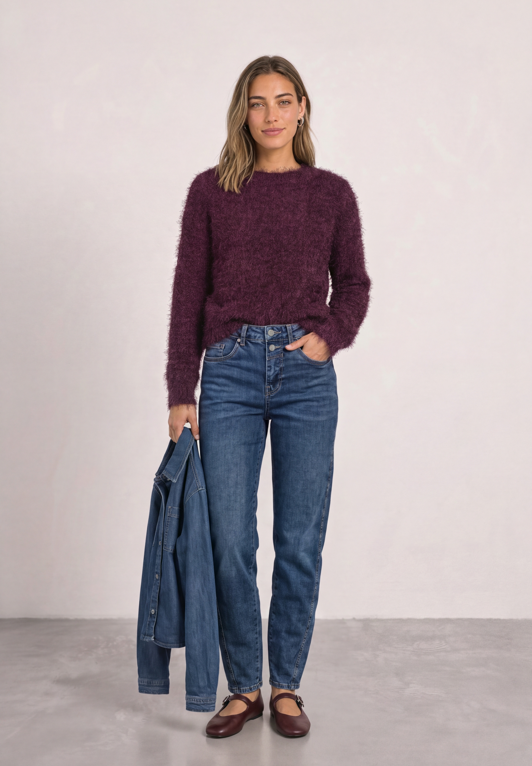 rounded neck fringe sweater #5