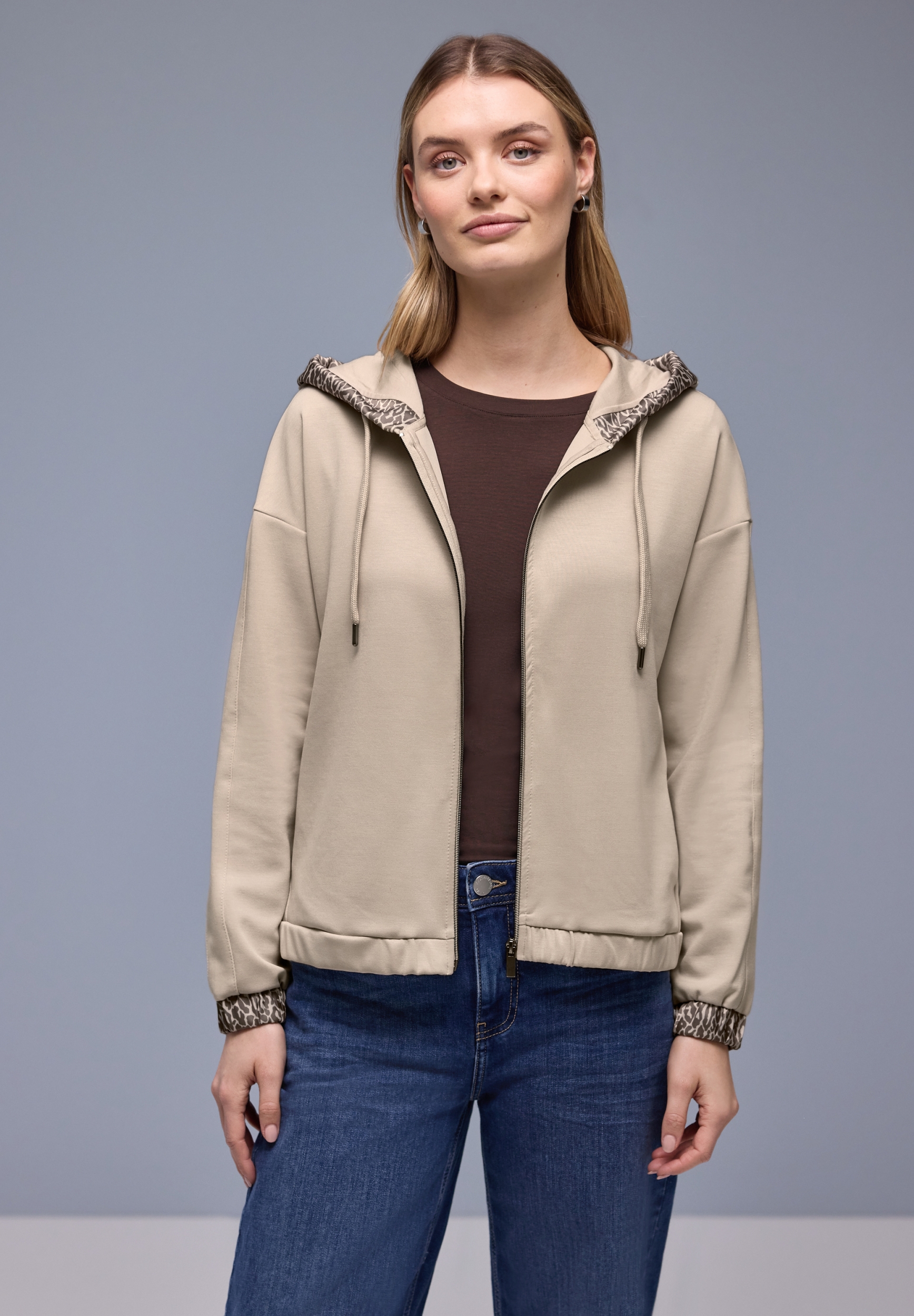 silk look hoody jacket w.print #5