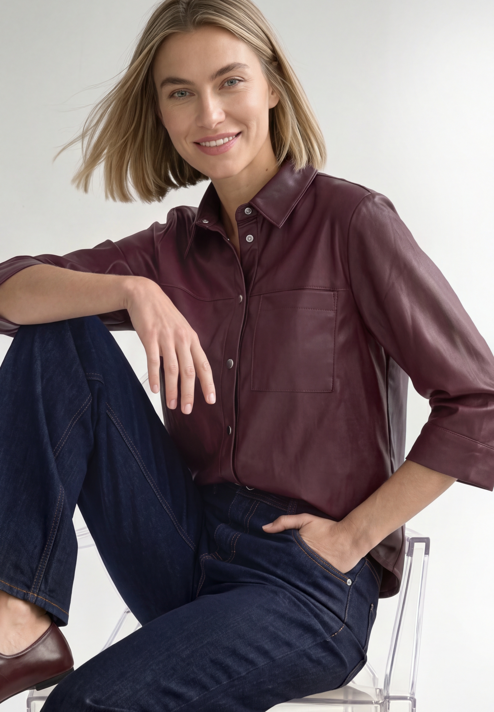 PU shirtcollar blouse w pocket #3