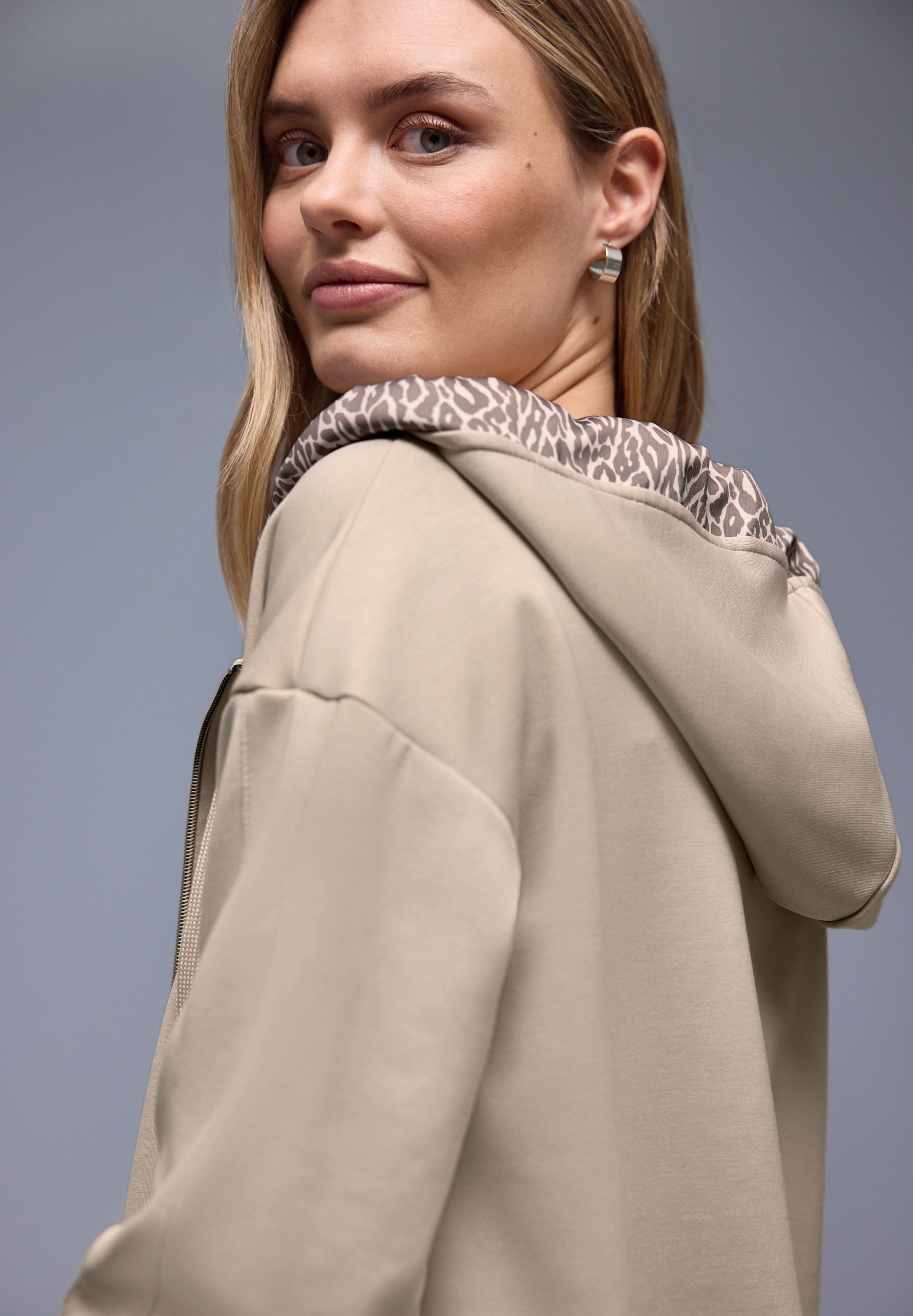 silk look hoody jacket w.print #7