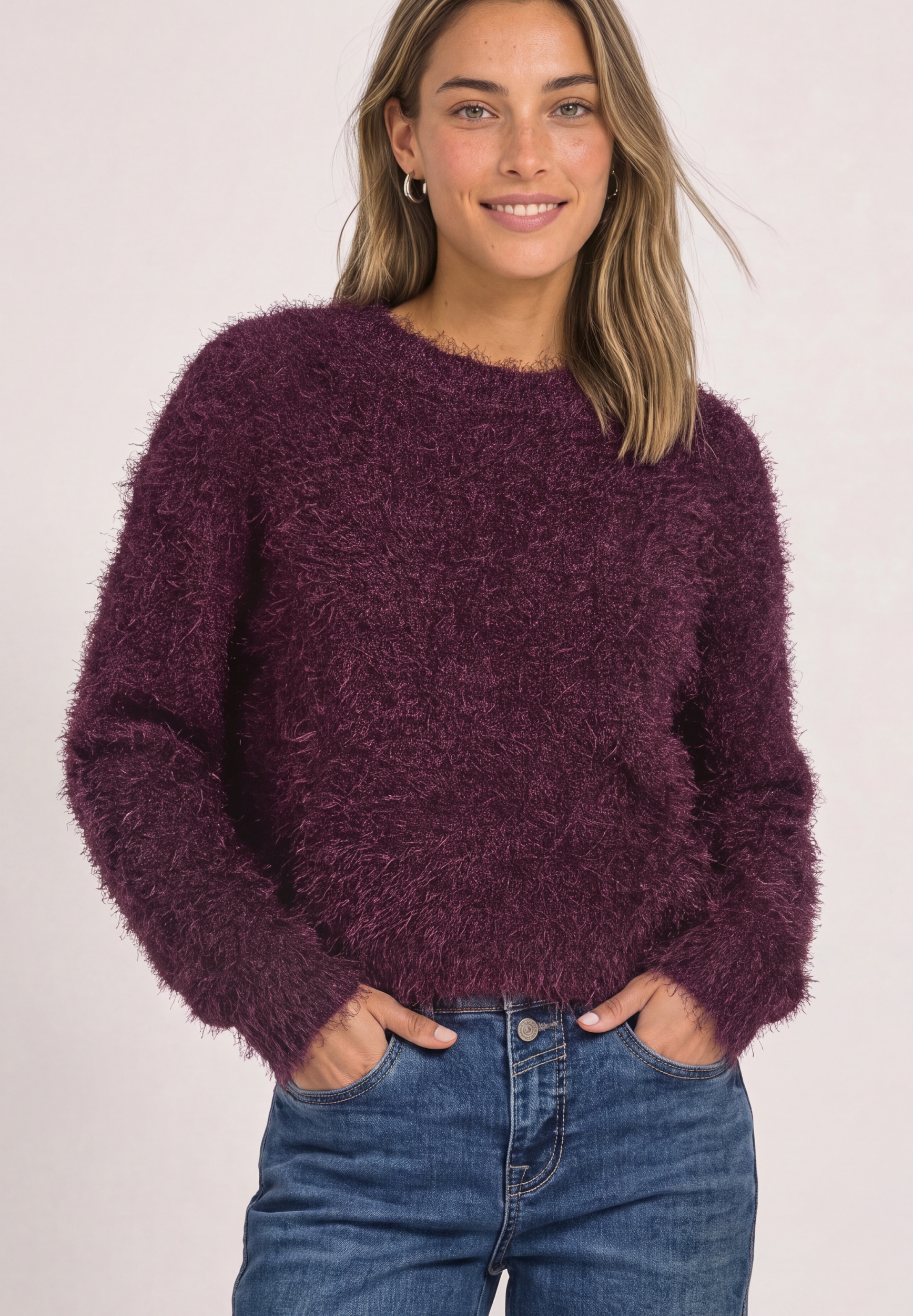 rounded neck fringe sweater #3