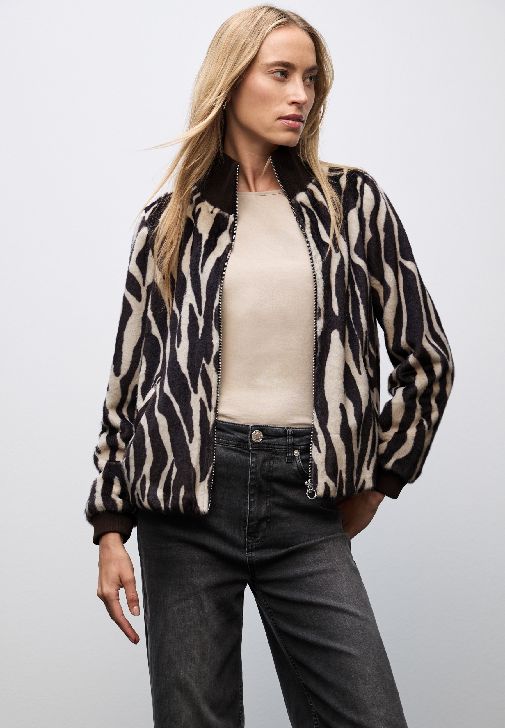 Zebra Fake Fur Bomber Jkt #3