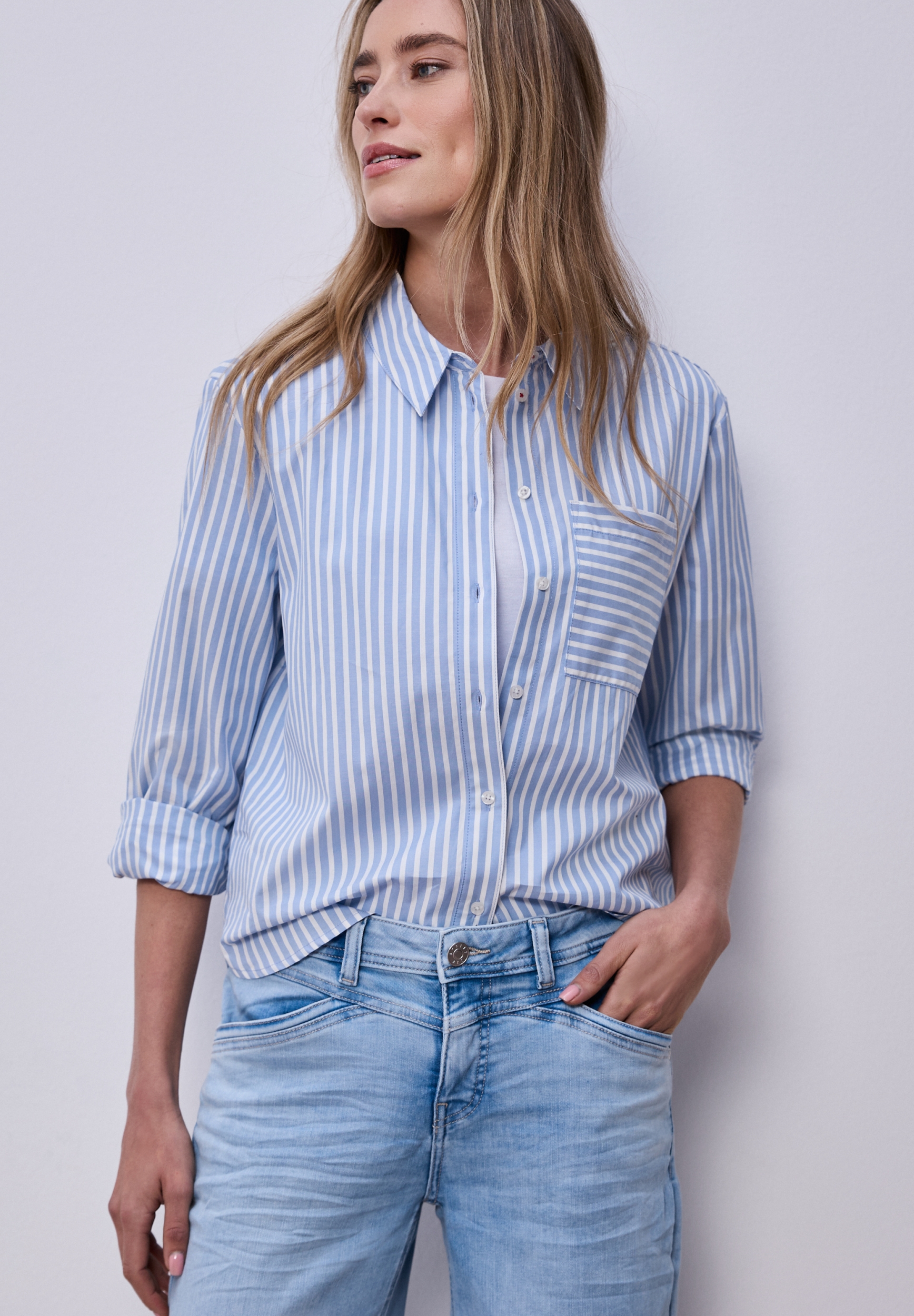 Striped shirtcollar blouse w b #7