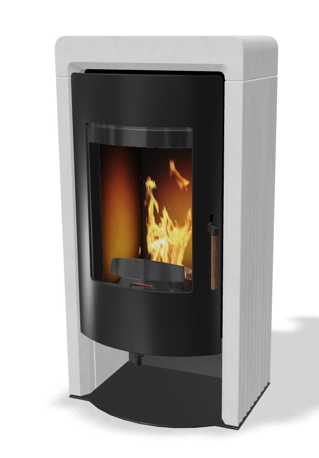 Kaminofen FOX III, Stein weiss Struktur, Korpus schwarz #1